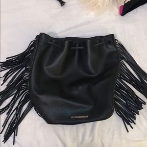 Black leather frayed Victoria’s Secret bag